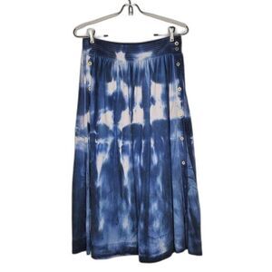 Madewell CUSTOM Indigo Dye Shibori Cotton Midi Skirt Size 0